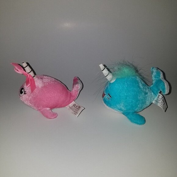 2 Narwhal Plush Lot Blue Pink Ocean Stuffed Animal Lot Ideal Toy Direct Small 4" - Picture 2 of 9